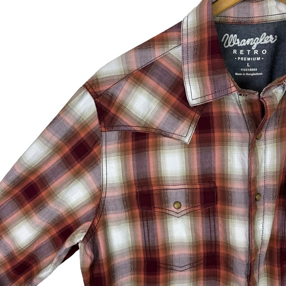 Wrangler Retro Premium Western Snap Plaid Shirt L - Picture 3 of 8